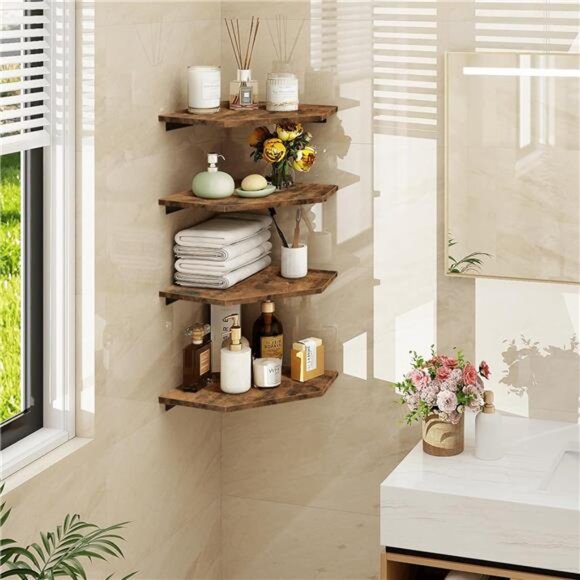 Corner Shelf Wall Mount, Set of 4 Floating Corner Shelves with Cord Hole - Picture 2 of 8